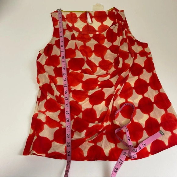 Maeve Anthropologie Blouse Womens Size 6 Red Ivory Geometric Draped Top Silk - Picture 8 of 8
